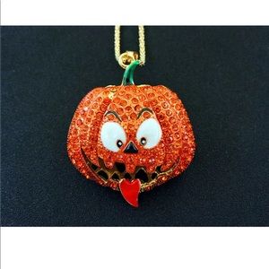 Funny Scary Halloween Orange Pumpkin Necklace